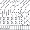 60-Piece Stainless Steel Lip, Stud, and Nose Ring Set – Popular European & American Piercing Jewelry Accessories