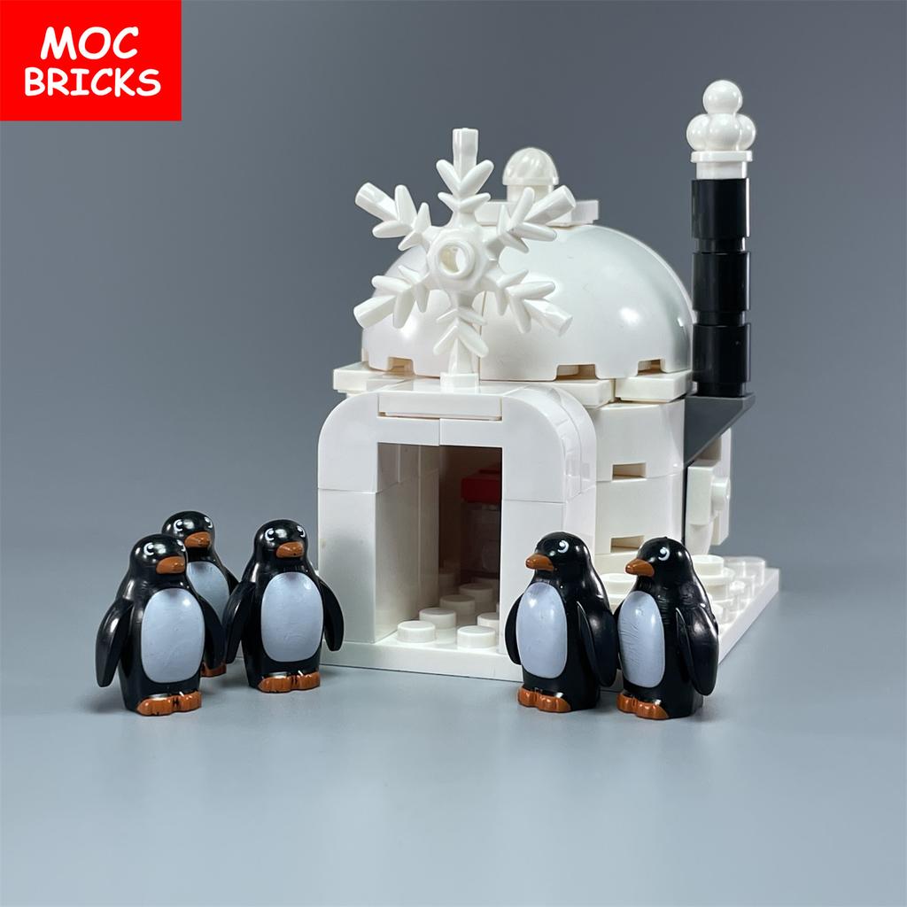 MOC Bricks Ice Animal Polar Penguin Beach Building Blocks Assembled Toys For Children Education Gifts
