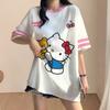 Свободная футболка в корейском стиле, футболка Hello Kitty с рисунком для футбола, спортивная футболка, streetwear.