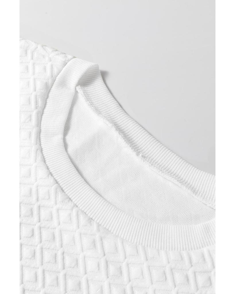 Azura Exchange White Textured Puff Long Sleeve Round Neck Top