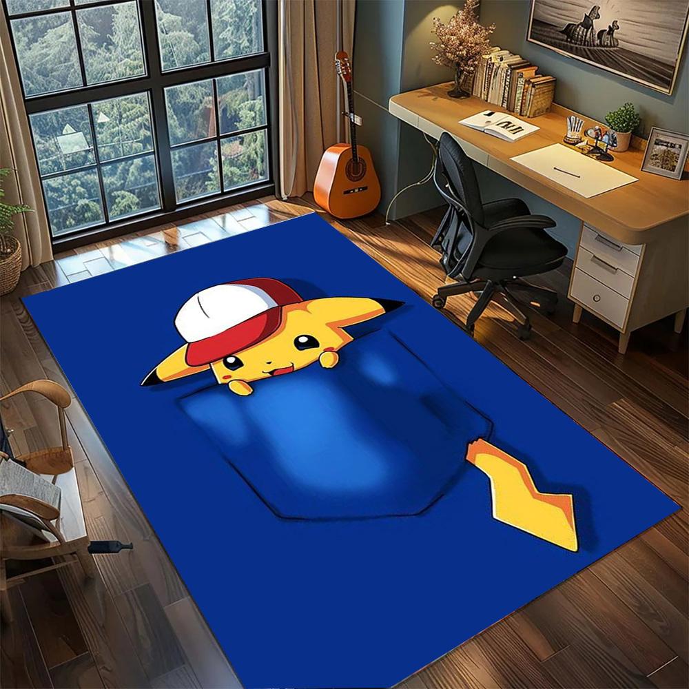 Pikachu Gamer Room Daily Use Floor Mat, Non Slip Washable Large Area Rug Carpet Bedroom Decor.-TING