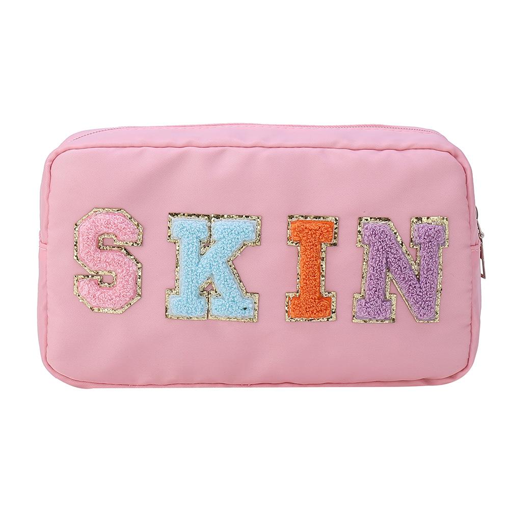 Повседневная косметичка с вышивкой, нашивка с буквой, дорожный органайзер, портативная молния, женская косметичка, водонепроницаемый нейлон для леди и девушек