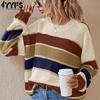 Women's Fashion Casual Fall Winter Stripe Print Long Sleeve O-Neck Sweaters