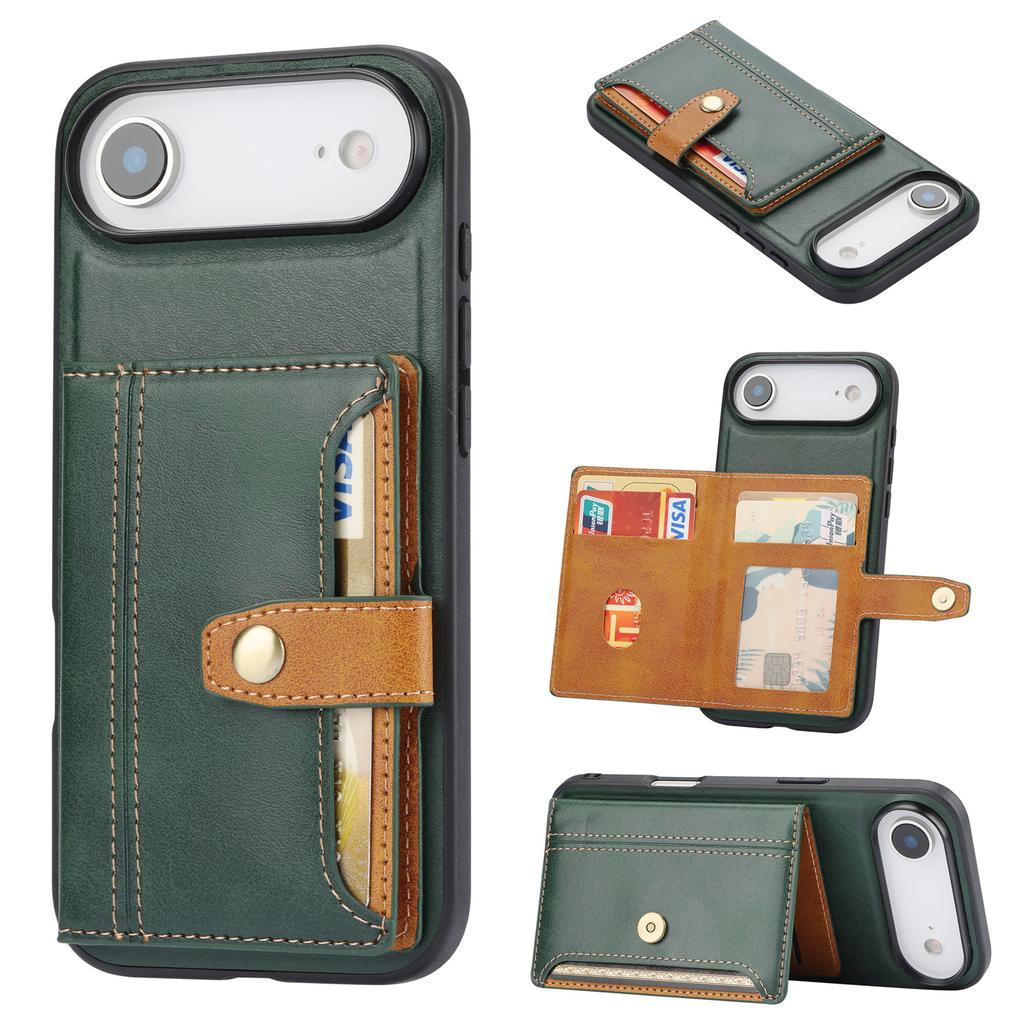 For iPhone Air Case Calf Texture Card Holder PU Leather+TPU Kicsktand Phone Cover