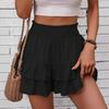 High-Waisted Women Shorts Layer Ruffle Wide Leg Casual Skirt Shorts Solid Color Work Leisure Beach Shorts