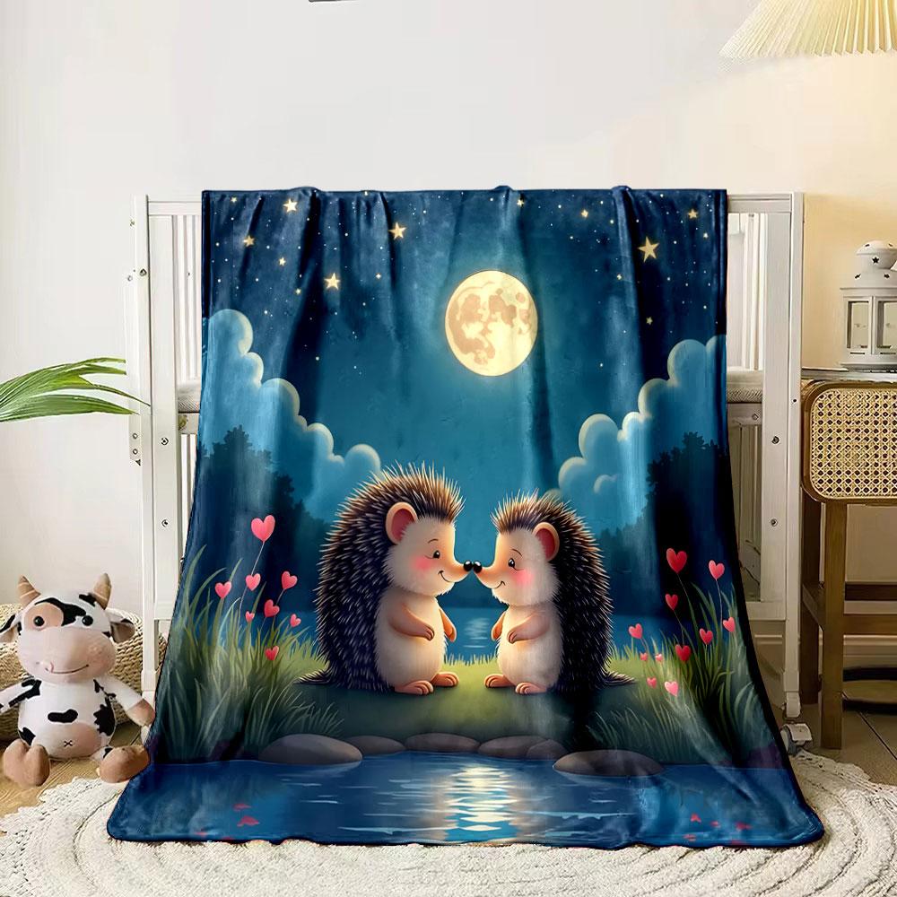 Hedgehogs in Moonlit Love print blanket soft and cozy perfect for the living room bed sofa or a nap,gift