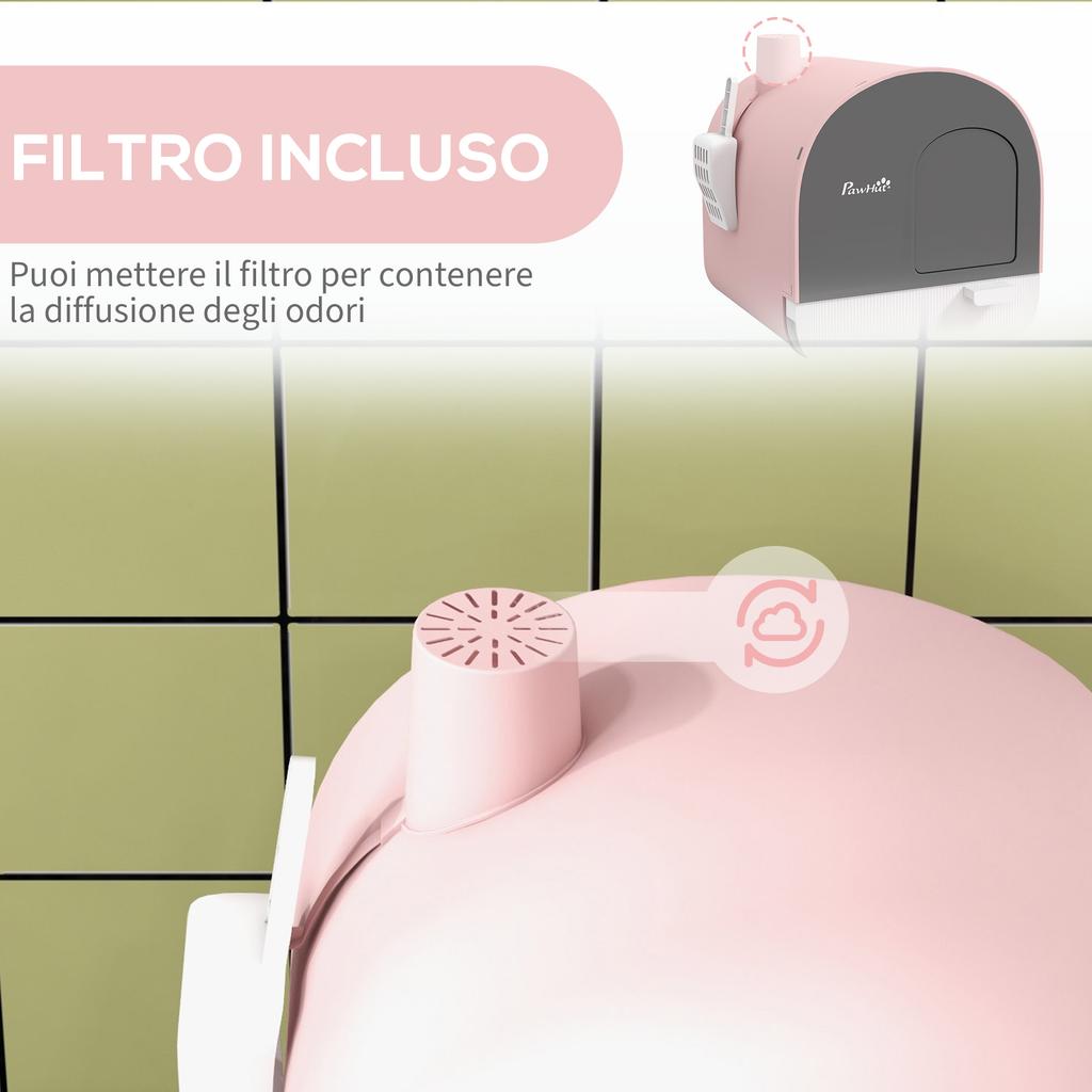 Closed Cat Litter Box with Filters, Scoop and Tray, PP Structure, 43x44x47cm, Pink