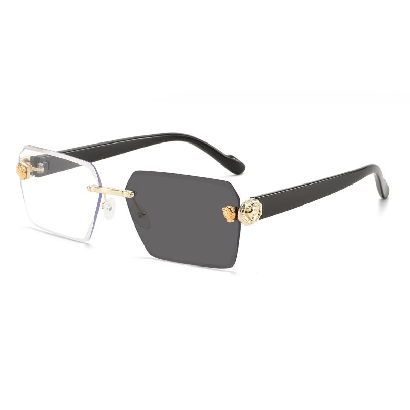 Photochromic Sunglasses Men Women Rimless Square Sun Glasses Leopard Head Metal Frame UV Protection Outdoor Sunscreen Eyewear