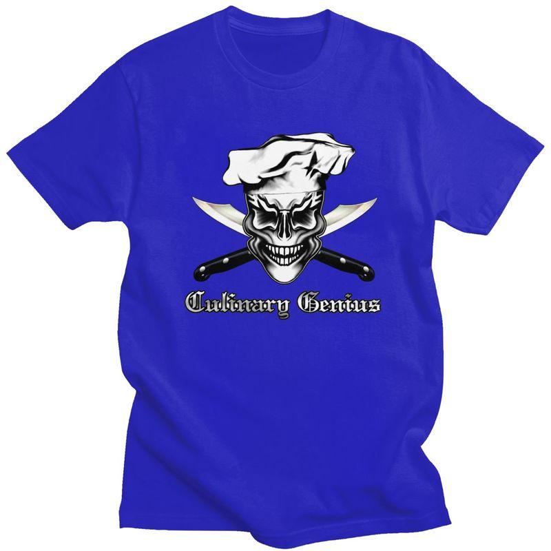 Custom Culinary Genius Skull Chef Tshirts for Men Short Sleeve Casual T Shirt Cooking Pirate Tshirts Slim Fit Pure Cotton Tee