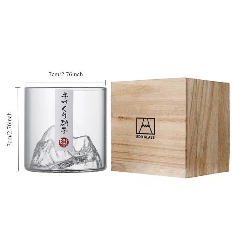 Japan 3D Mountain Whiskey Glass Glacier Old Fashioned Whisky Rock Glasses Whiskey-glass Wooden Gift Box Vodka Cup Wine Tumbler