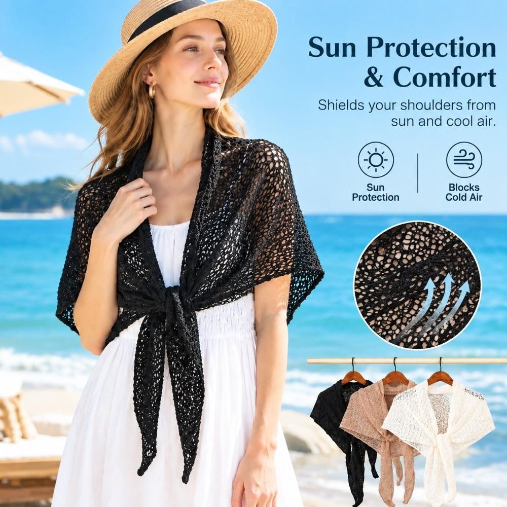 Hollow Out Knitted Shawl Breathable Scarf Coverup Fashion Triangle Wrap Beach Travel