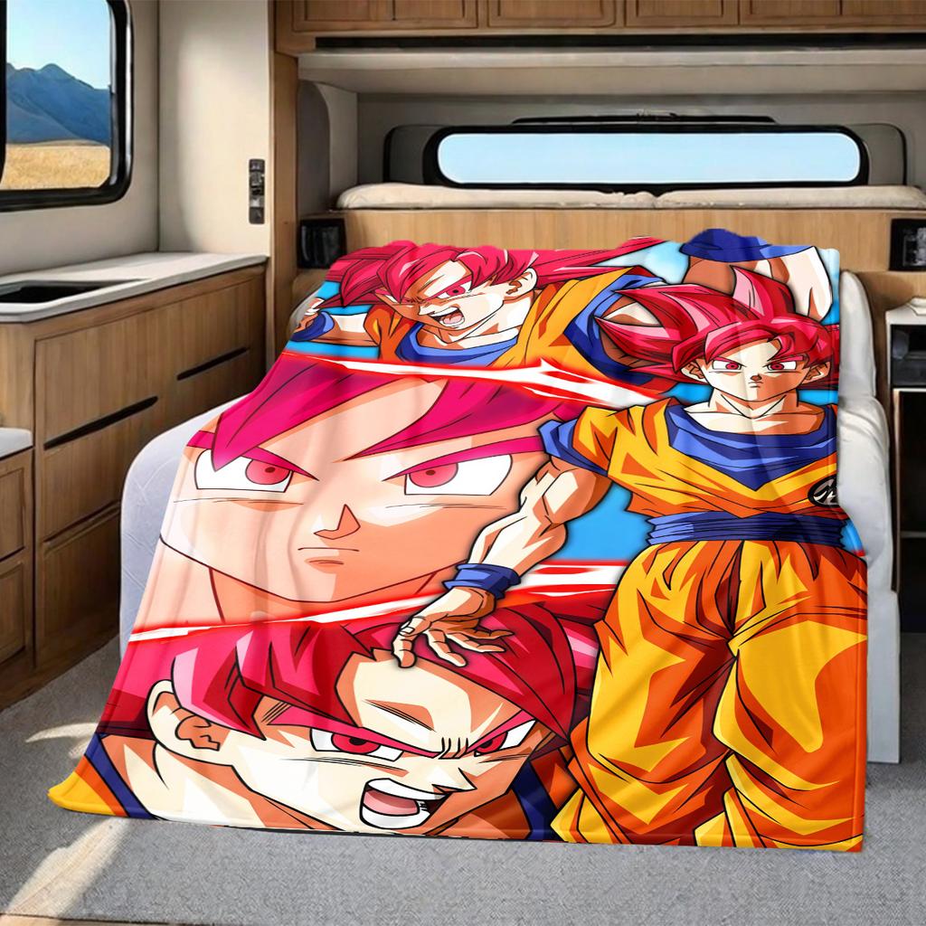 1PC Cartoon Son Goku Print Flannel Blanket, High quality All Seasons, Home Decor, Warmth and Comfort, Perfect for Christmas Gifts