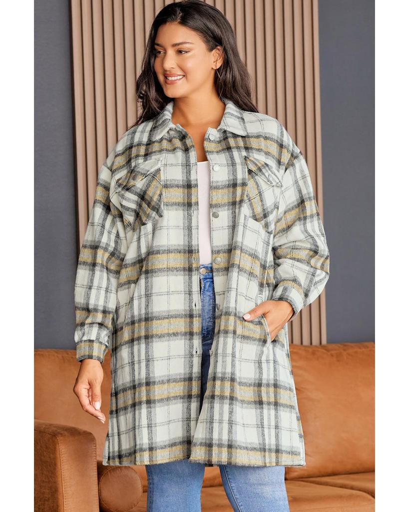 Azura Exchange Multicolor Plus Size Plaid Pocketed Side Slit Shacket