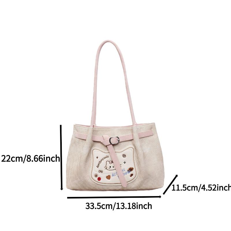 New Fresh Kitty Handbag Stylish Cartoon Large-capacity Tote bag Suitable Shoulder Bag Single Shoulder Bag Kawaii Storage Handbag