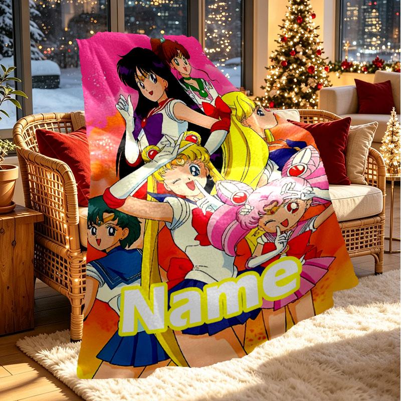 Custom Name Personalized Sailor Moon Print Blanket, Home Decor, Bedroom, Sofa, Camping, Couch, Gifts for Birthday Christmas