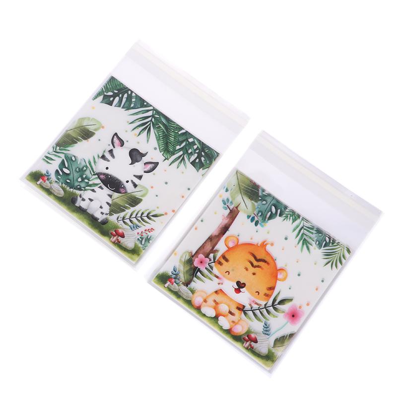 50 шт./пакет самозапечатывающиеся мешочки для печенья и конфет с изображением животных джунглей Wild One Safari тематика день рождения декор для детей подарочные пакеты для детского душа