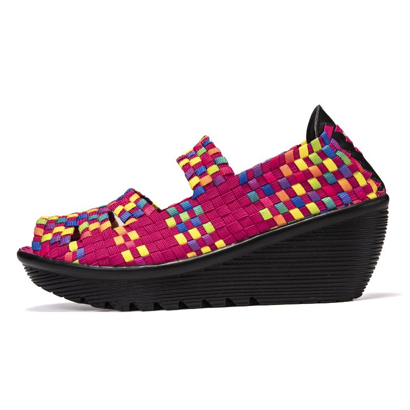 Women's Woven Sandals Summer Sloping Puffy Cake Thick Sole Cloth Fish Mouth Sports Sandals