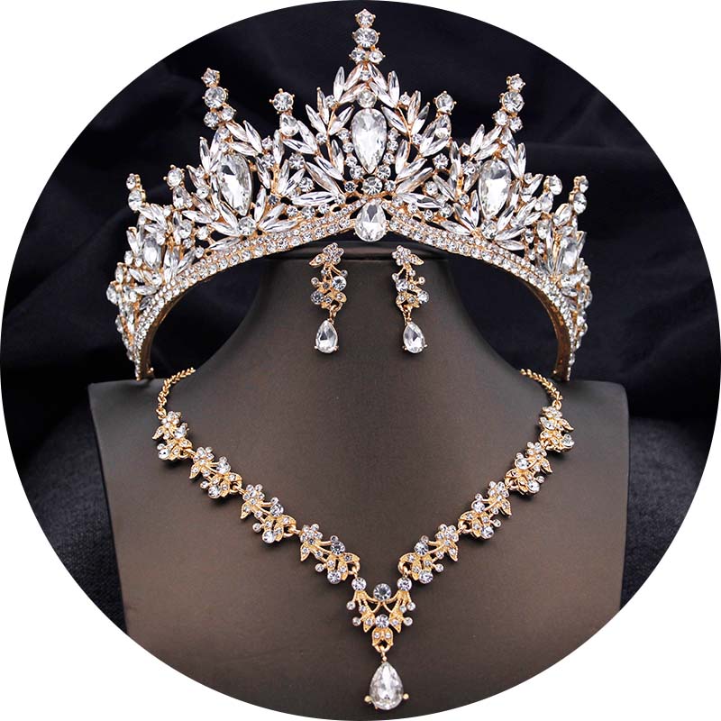 Luxury Tiaras and Crowns Bridal Jewelry Sets for Women Prom Wedding Crown With Choker Necklace Earrings Costume Accessories