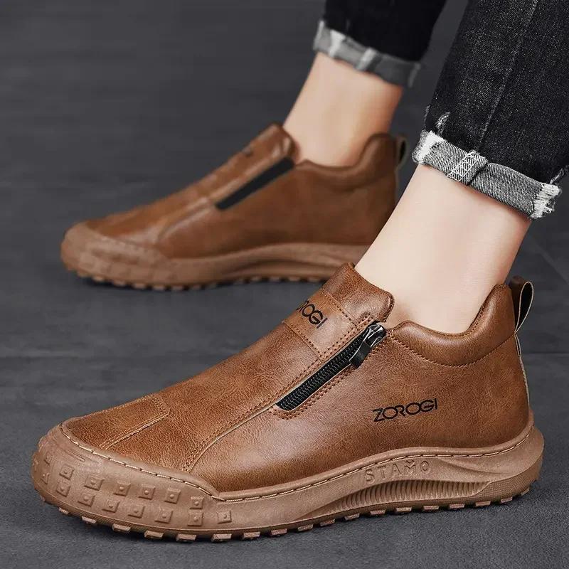 Весна Корейский стиль в тренде Износостойкий Комфорт Модный дизайн Полуботинки Молния Уличная спортивная обувь Обувь унисекс для мужчин