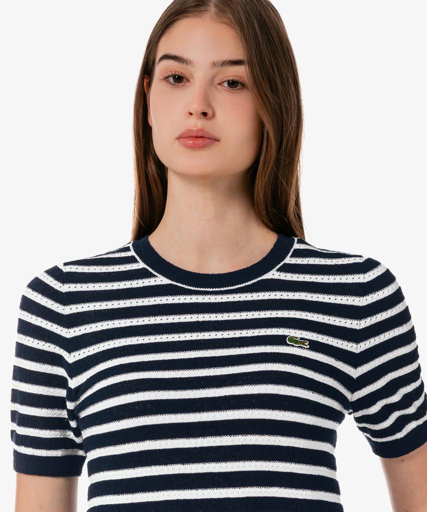 LACOSTE Women'S Boucle Striped Short Sleeve Sweater Af251E-56G 166