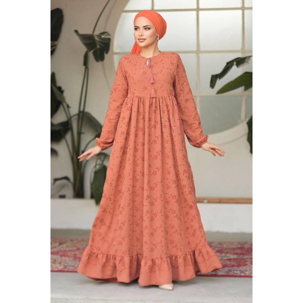 Laced Beige Hijab Dress 23201beige