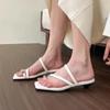 Fashion Women's Slippers with Low Heel Square Toe Dress Metal Matching 2024 Summer New Outdoor Open Toe Casual Women's Slippers Slip On