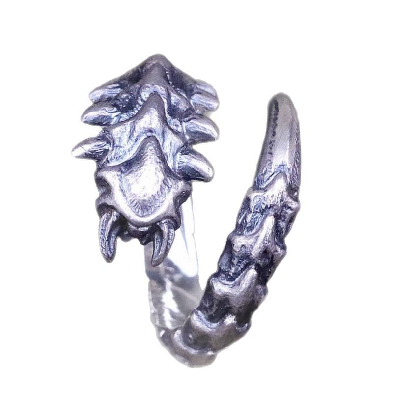 Adjustable Open Ring Men Women Sterling Geometric Vintage-Inspired Centipede Design Statement