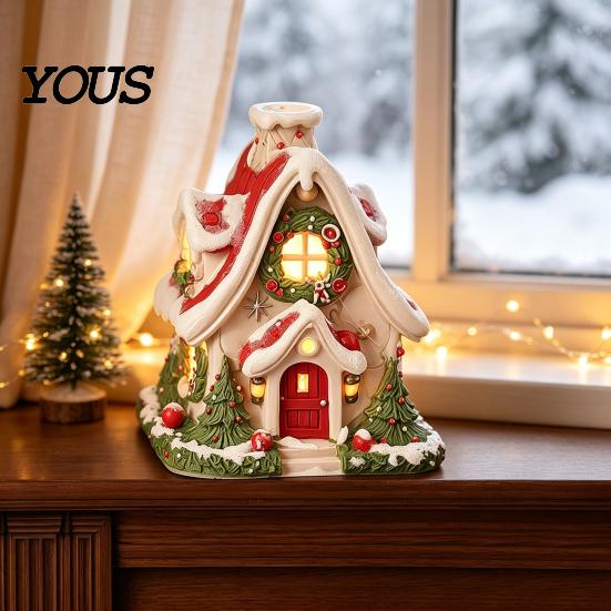 Atmospheric Candlelight Display Piece Christmas Snow House Incense Burner, Backflow Holder, Holiday Ceremony Decoration Items Festive Xmas Desktop
