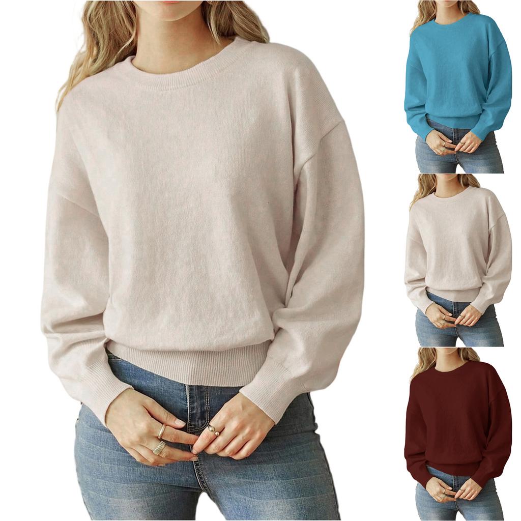 Women's Fashion Casual Loose Comfortable Solid Color Fashion Pullover Round Neck Long Sleeve Female Sweater