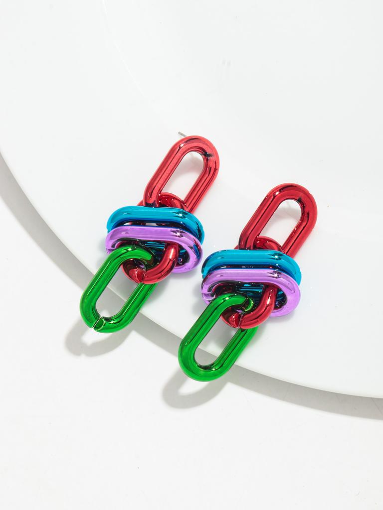 Retro Acrylic Oval Link Drop Earrings for Women New Trendy Metallic Colorful Geometric Chain Long Earring Punk Jewelry Gifts