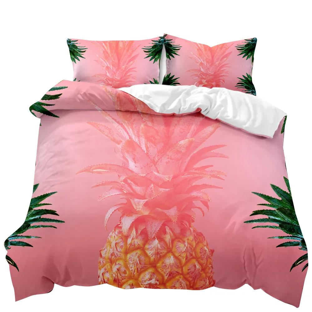 Пододеяльник с рисунком ананаса, белый комплект постельного белья для двоих подростков и взрослых, желтый, абстрактный, тропические фрукты, ананас, полиэстер, одеяло, покрывало