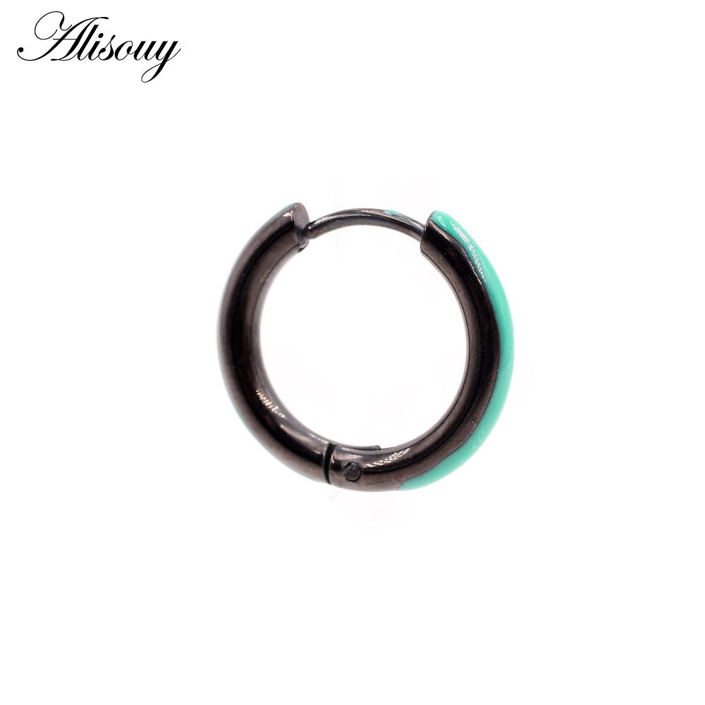 Alisouy 2PCS Punk Rock Hiphop Stainless Steel Enamel Circle Round Ear Helix Clip Huggie Buckle Women Men Unisex Hoop Earrings
