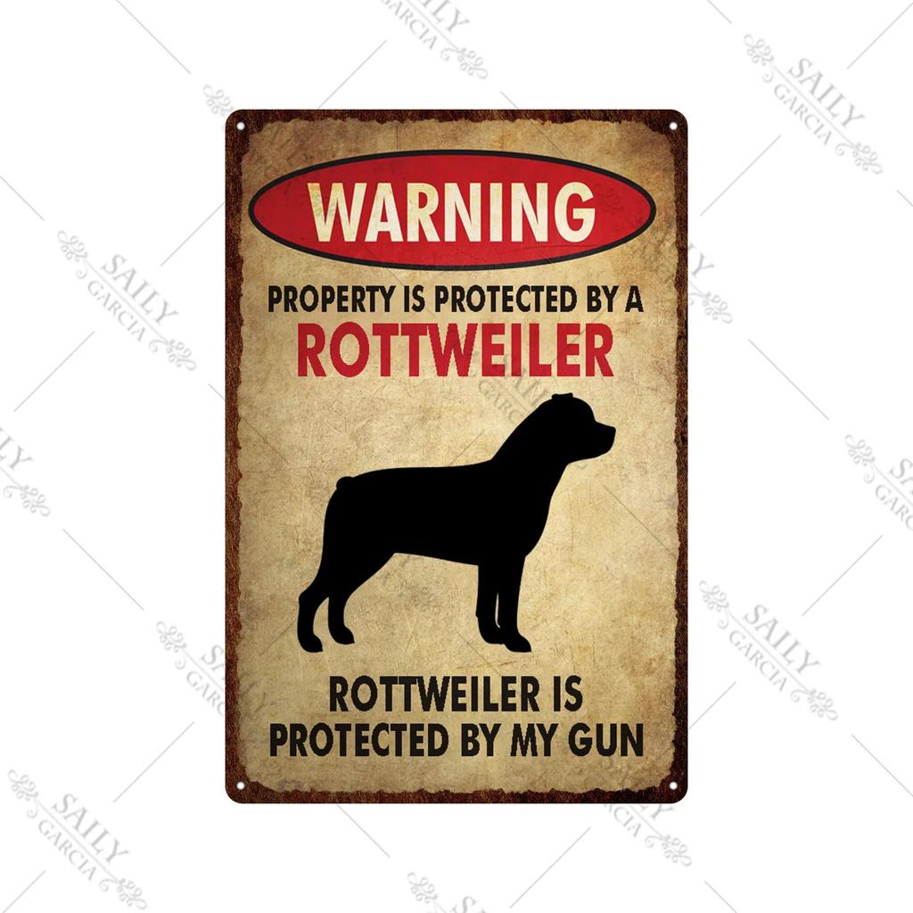Dog Warning Vintage Tin Sign Animals Pet Metal Posters Lover Protected Pet Metal Wall Decor Plates Farm Home Kennel Metal Plaque