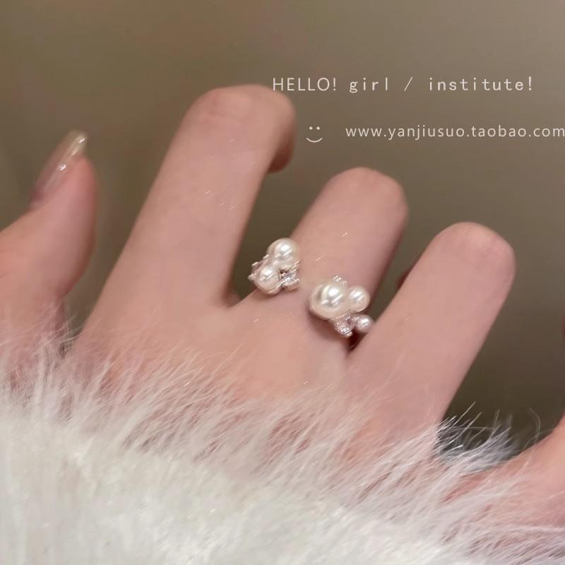 Кольцо с жемчугом, цирконом и бабочкой, женское, нишевое, с чувством высокого класса, легкая роскошь, парное кольцо для пары, темпераментное, открытое кольцо