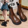 Brown Retro Women Short Boots Thick Bottom Casual Autumn Fashionable Versatile Chelsea Boots Slip On Platform Motorcycle Botines