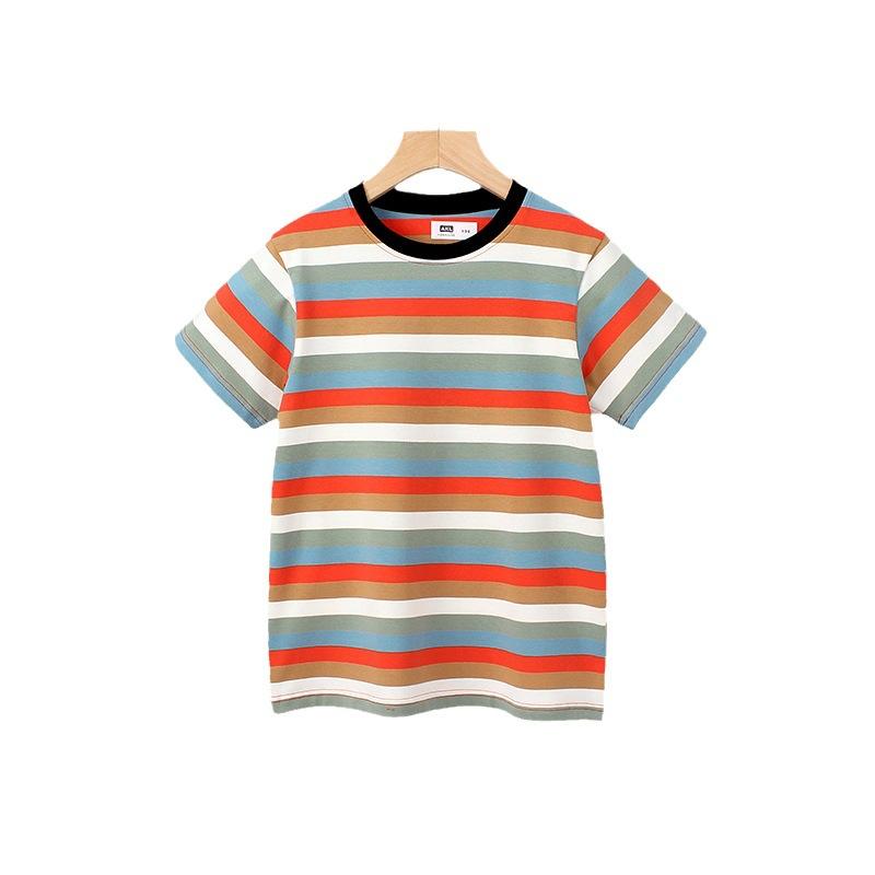 Детская одежда летняя корейская версия нового женского сокровища с коротким рукавом для больших детей трикотажный полосатый топ для девочек с коротким рукавом футболка
