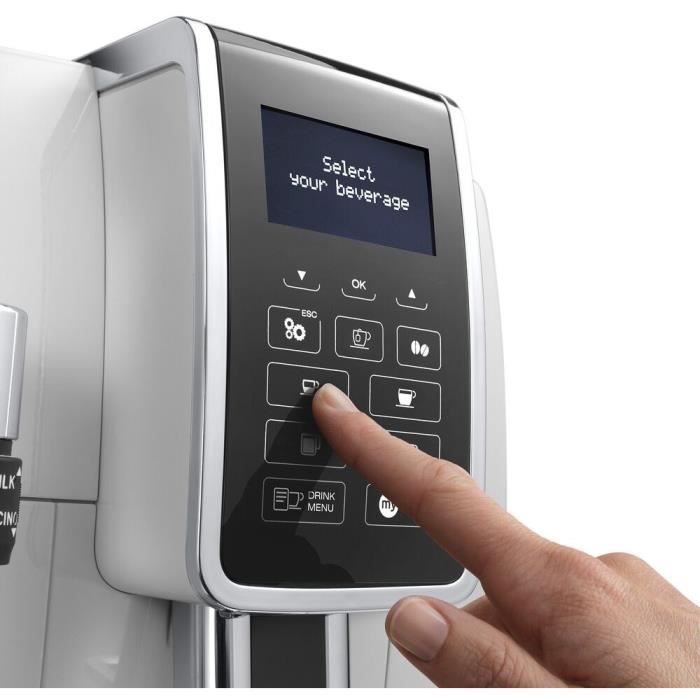 Automatic Espresso Machine with Grinder - DELONGHI Dinamica ECAM350.35.W - Steam Nozzle - 15 Bar - Bean-to-cup Coffee Machine - White