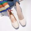 Spring and Autumn Footwear Plus Size Comfortable Square-toe Single Shoes with Flat Bottom Shallow Mouth and Thick Heel Retro Women's Shoes