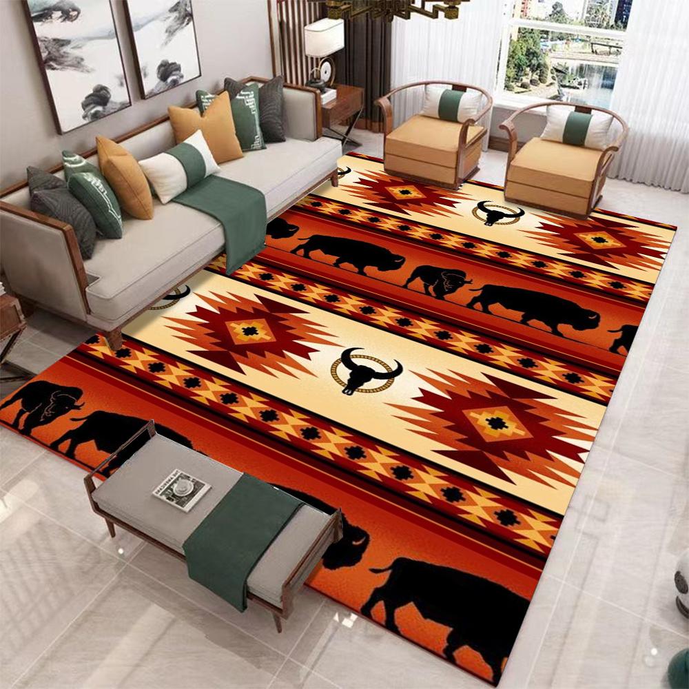 Bohemian Ethnic Carpet Mat Rug Animal Horse Cow Print Geometric Pattern Colorful Home Decoration Living Room Bedroom Floor Mat