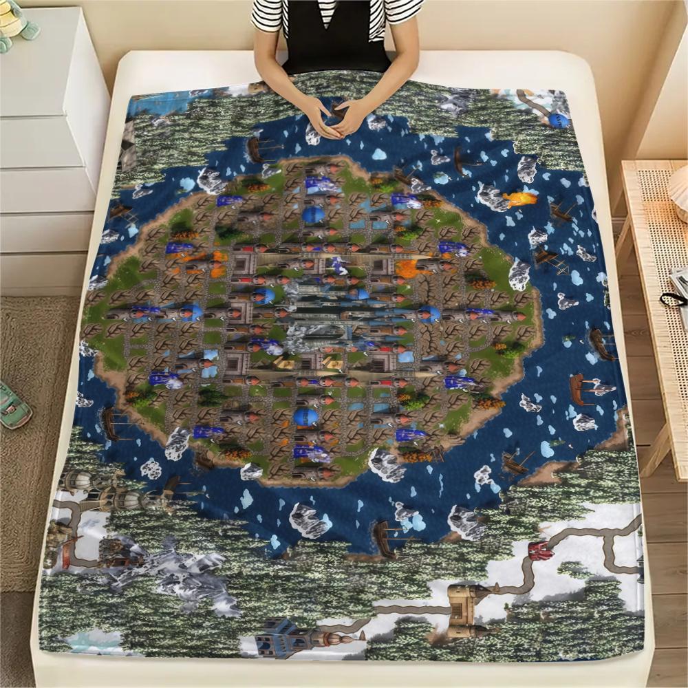 1Pc HoMM Game Print Flannel Blanket, High quality Comfortable for All Seasons, Home Decor, Warmth and Comfort, Perfect for Christmas Gifts
