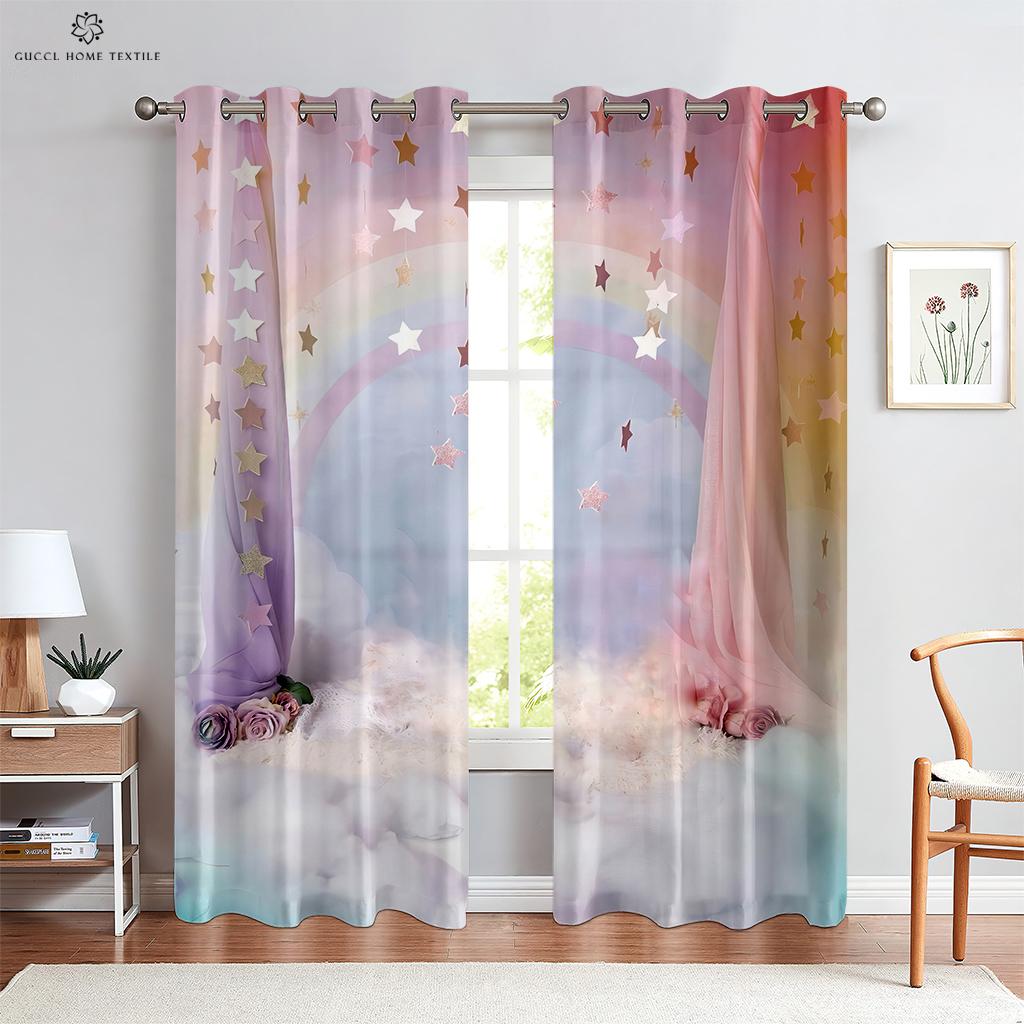 Занавески с принтом радужного единорога для детей, спальни, гостиной, кухни, украшение дома, можно изготовить на заказ