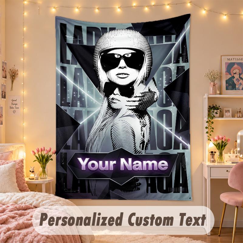 Custom Personalized Tapestry,Lady Gaga Print Custom Name Text Wall Art Hanging for Bedroom