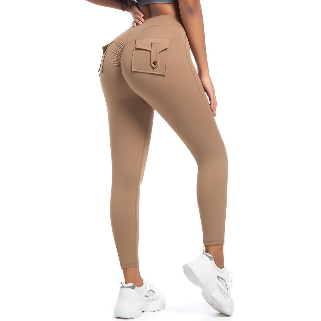 Брюки для йоги Peach Hip Work Tight с высокой талией и карманами, эластичные, с пуговицей, для бега и фитнеса, быстросохнущие, женские
