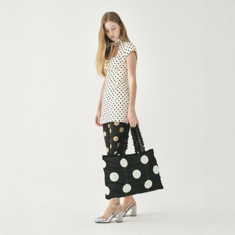 Pleatsmama Black Polka Dot Shopper Bag