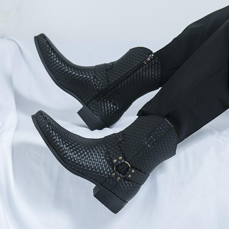 Fashion Male Comfortable Business Dress Shoes Pointed Toe Cowboy Boots Fashion Chelsea Shoes Luxury High Heels Men Ankle Combat Boots