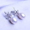 LSOOYH Natural Freshwater Pearl Earrings Fashion Party Cubic Zirconia Leaf Stud Earrings For Women Pearl Jewelry Wedding Bridal Earrings