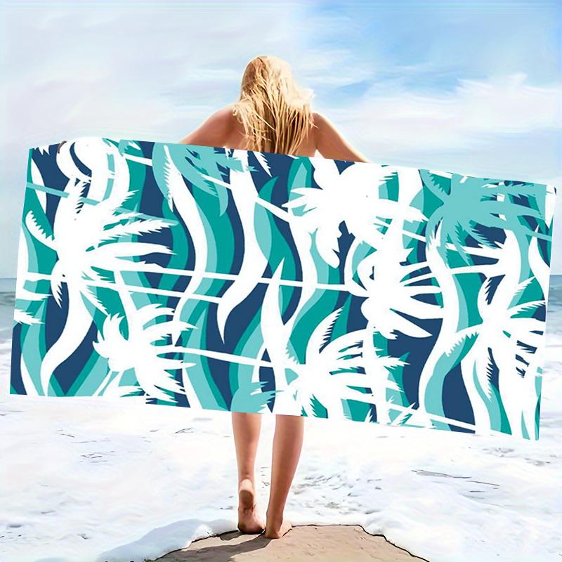 Blue Green White Abstract Palm Leaf Beach Towel Modern Geometric Pattern Quick Dry Microfiber Towel