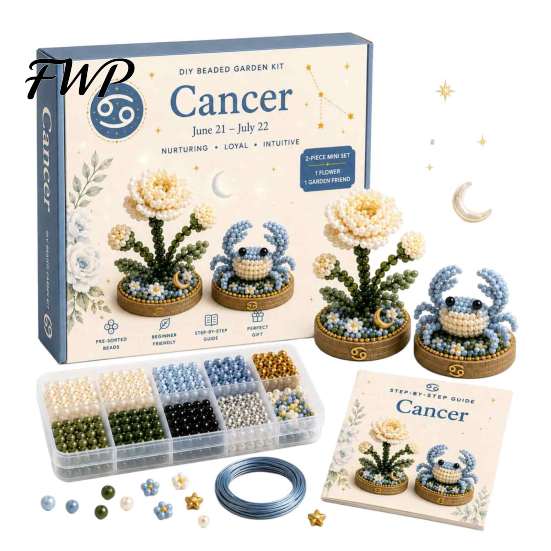Easy Craft Kits for Beginners 12 Zodiac Signs DIY Beaded Garden Kit, 3D Astrology Flower Plastic Ornament Crafting Materials Handmade Bead Kit