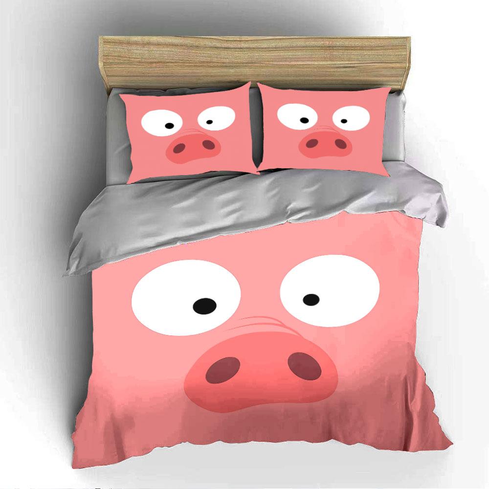 Cute Cartoon Pig Face Print Bedding Duvet Cover Set Duvet Cover Pillowcases (1*Duvet Cover 2*Pillowcases, without duvet insert)