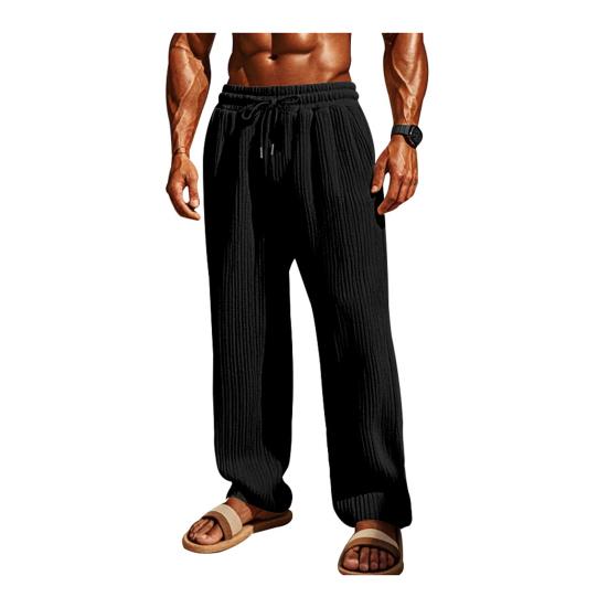 Мужские брюки с завязками на талии, широкие свободные брюки с боковыми карманами, плиссированный дизайн, однотонные повседневные спортивные брюки полной длины